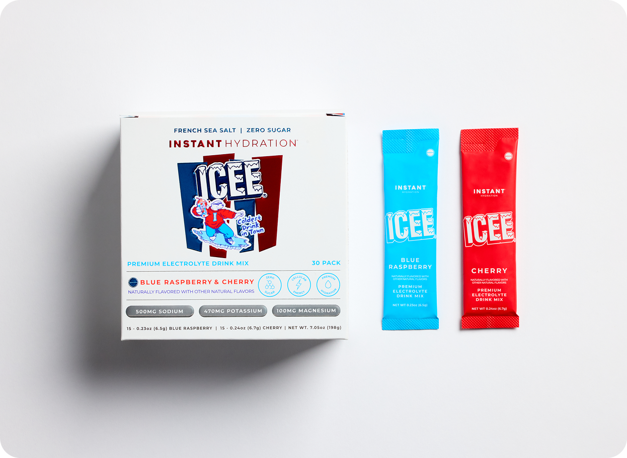 ICEE Blue Raspberry and Cherry Instant Hydration electrolyte mix