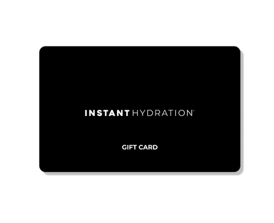 Black gift card with 'Instant Hydration' text on a white background